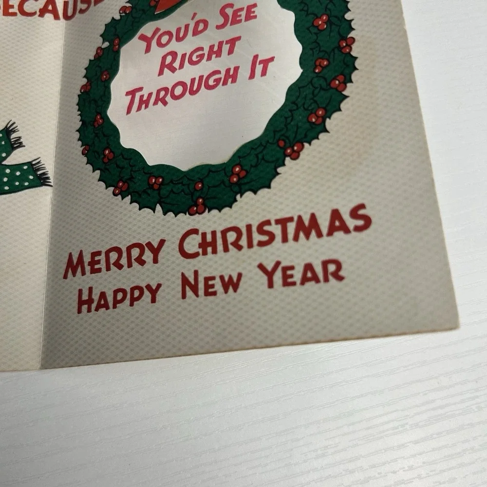 Vintage 1946 Christmas Greeting Card Retro Peek-Through Novelty Art Decor Unused